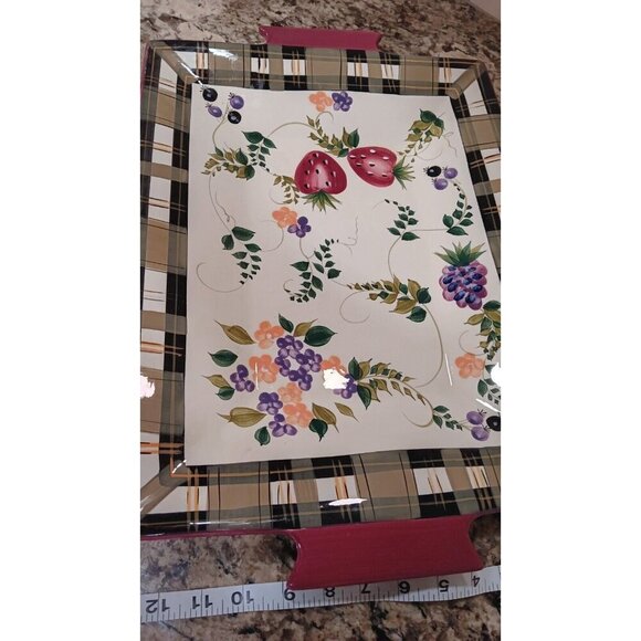 Vintage Oneida Strawberry Plaid Collectible 19x12.75 Inch Serving Platter Tray - Picture 5 of 10
